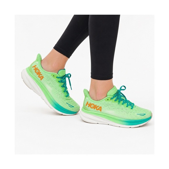 Hoka Shoes - HOKA Clifton 9 Women Running Shoes Size 7D Wide Green Lime Orange 1132210 ZLGL
